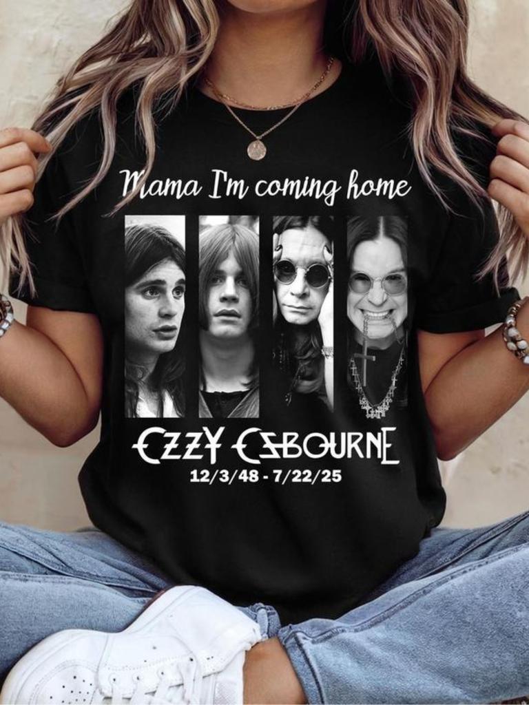 Women's Vintage Oz Commemorative T-Shirt, Black Band Shirt with Lyrics "Mama I'm Coming Home" - Oz Osborne Fan Soft Top