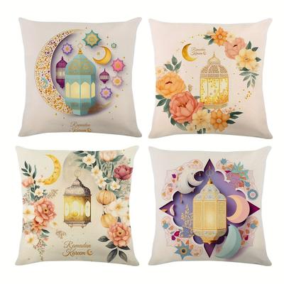 Home Decor Ramadan Lantern & Floral Patterned Pillow Covers Pattern Cushion Cover Suitable For Sofa Bedroom Car Pillow Cover