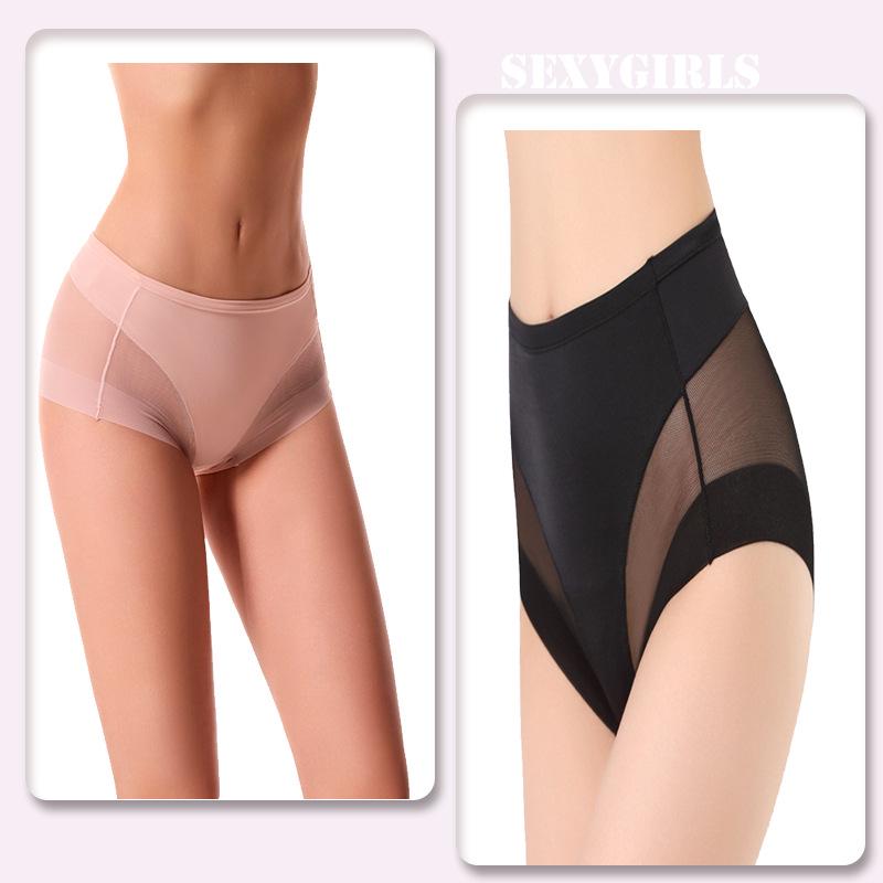 Women's Mid-Waist Briefs - Transparent Mesh, Comfortable Ice Silk, Plus Size