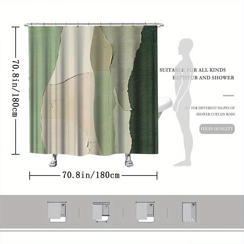 1 Pezzo Tenda da Doccia Moderna Astratta Texturizzata, Verde e Beige, Patchwork in Poliestere, Lavabile in Lavatrice, Resistente allo Sbiadimento, Decorazione Bagno Tessuta