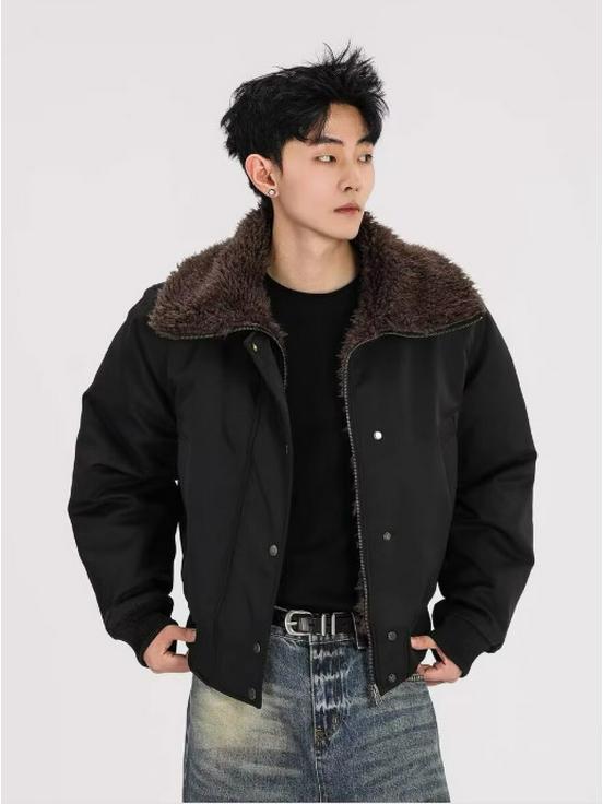 Унисекс Лацкановое пальто из искусственной овчины: Зимняя теплая хлопковая куртка в ретро-американском стиле Double Extra Large