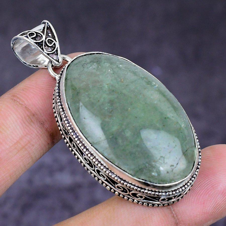 Natural Green Apatite Gemstone 925 Sterling Silver Jewelry Pendant 2.05" ETC-14641