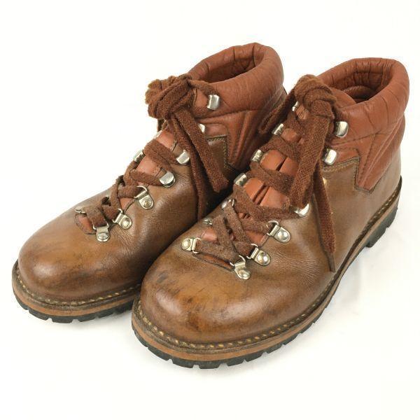 80.-90. léta Vintage Kožené Turistické/Trekkingové Boty s Vibramovou Podrážkou Velikost 25.0-25.5-26.0 Hnědé(POUŽITÝ)