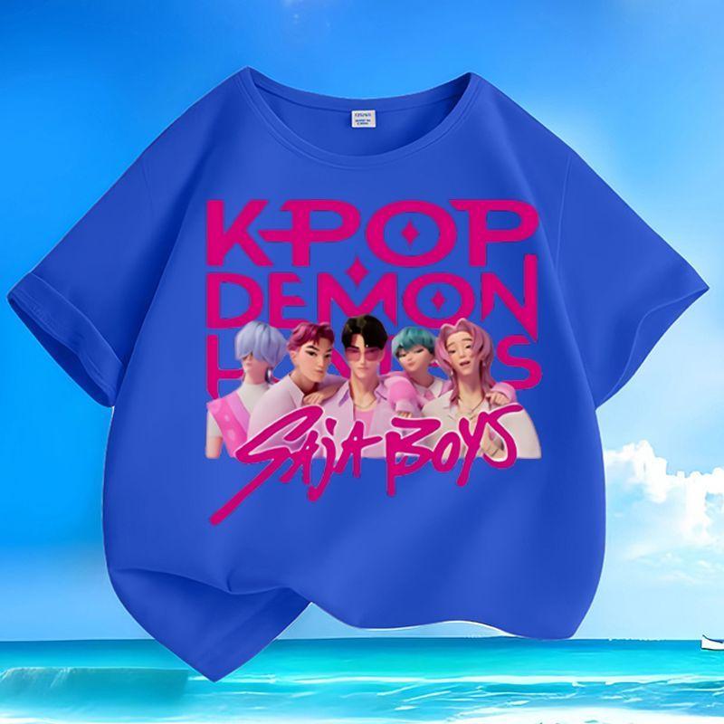 Boys and Girls' Fashionable Demon-hunting Girl Group SAJABOYS Boys' Group Shirt, Summer Children's Loose Pure Cotton T-shirt