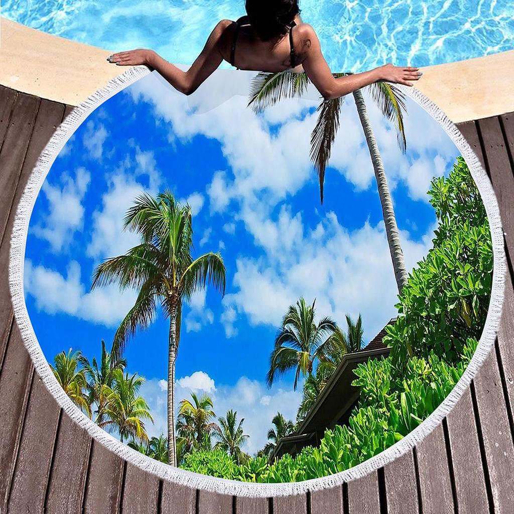 Palm Leaf Round Beach Towel,Round Hawaiian Beach Blanket Sand Free Quick Dry Boho Circle Bath Towel Absorbent Tropical Yoga Mat