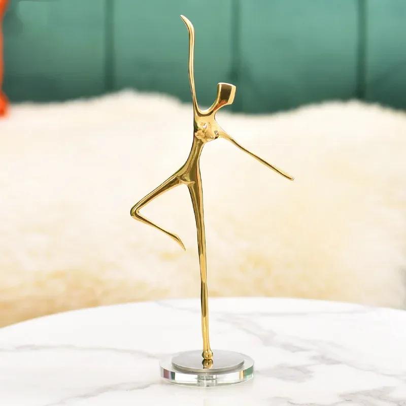 

European Pure Copper Golden Ballerina Figurine - Modern Desktop Sculpture, Elegant Home Decor & Exquisite Craft Ornament