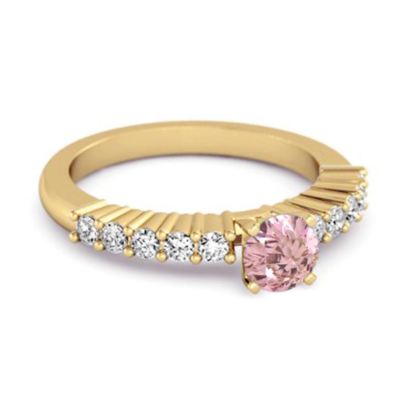 Rosa Zirkonia Runder Solitär Damen Ehering - 925 Sterlingsilber Gold Vermeil