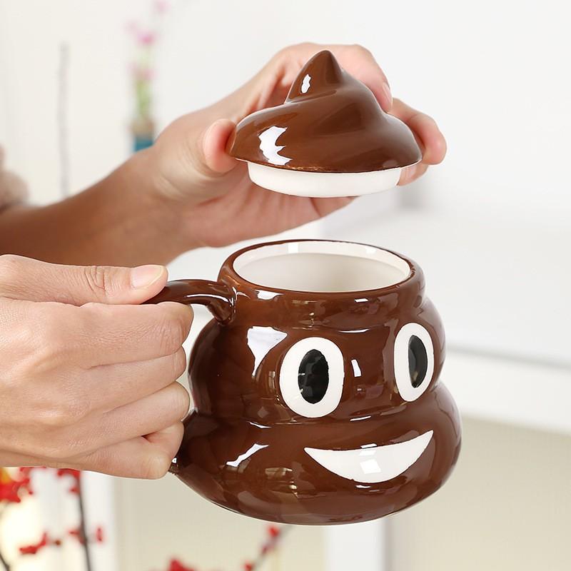 Funny Poop-Shaped Ceramic Mug With Lid Creative Gift Students Friends Birthday Party Novelty Toilet Humor Cup 300-400ml