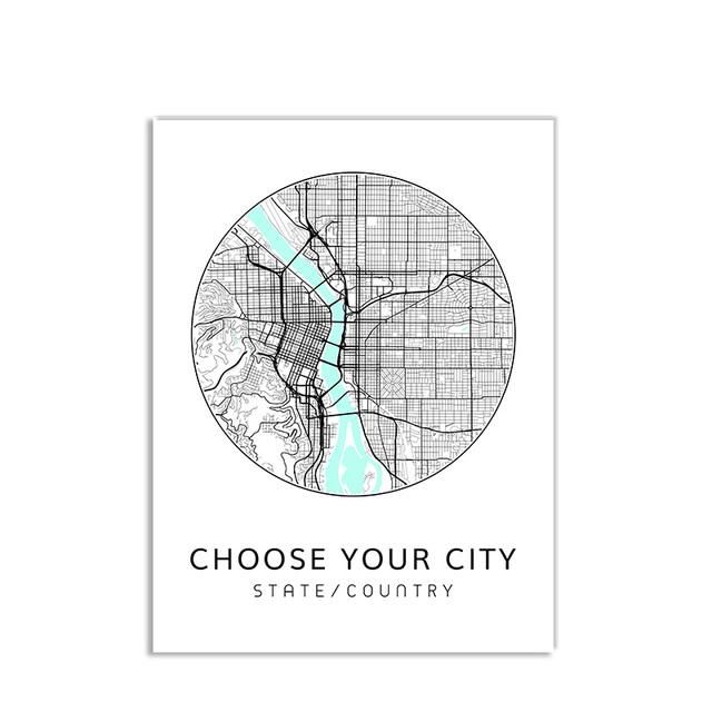 Nordisches minimalistisches Leinwandbild, Weltkarte, Poster, Bosten Landon, New York City, Wandkunst, Heimdekoration, Zitate, kein Rahmen