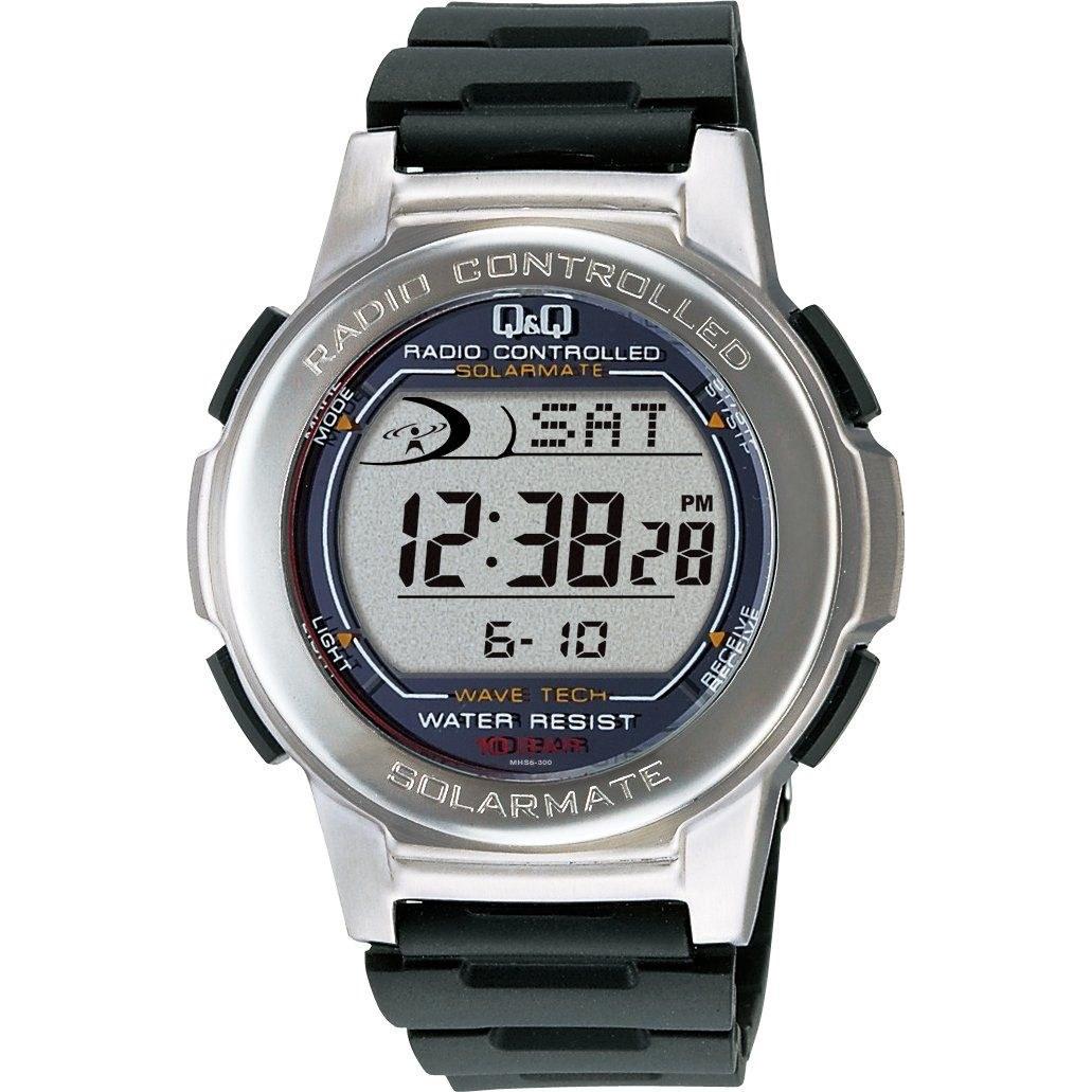 Citizen QQ wristwatch digital radio solar waterproof date urethane belt MHS5-300 mens silver