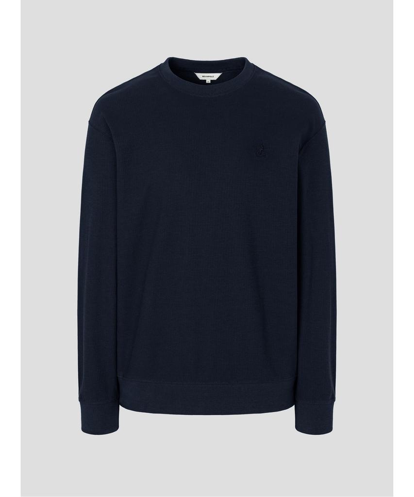 Binpolmen Textured Round Neck Long Sleeve T-Shirt Navy