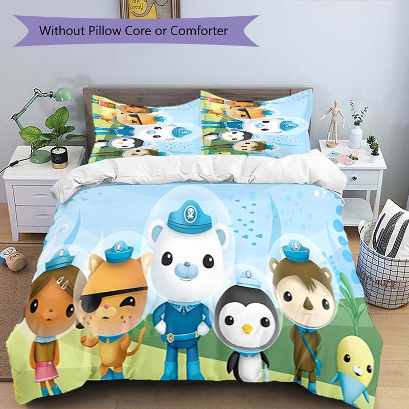 3-teiliges Octonauts Muster Bettwäsche-Set Bettbezug-Set enthält Bettbezug & Kissenbezüge, perfekte Ganzjahres-Schlafzimmerdekoration & Geschenk