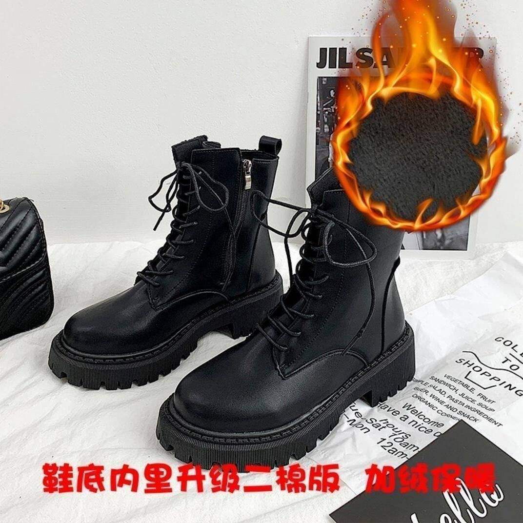 

Winter Martin boots women s British style 2025 new autumn and winter velvet platform short boots locomotive single boots lace-up short boots 40