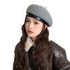 Retro Woolen Beret Autumn and Winter Warm PU All Match Hat for Women with Big Head Circumference Temperament Literary Pumpkin Hat Trend