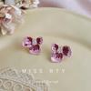Elegant Pink Enamel Flower Earrings: Luxurious Gradient Drip Glaze Studs with Zirconia Detailing