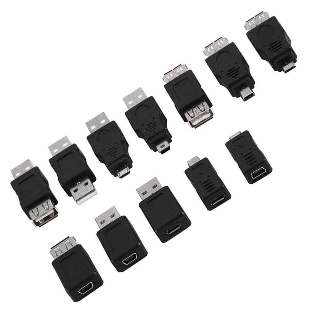 Pack of 12 Pcs Multiple USB2.0 Adapters MicroMini Male Female Converters Connectors