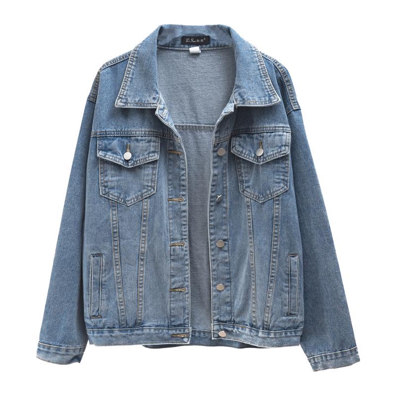 Women's Retro Blue Denim Jacket – Loose Korean Style, Plus Size, Trendy BF Style for Spring & Autumn
