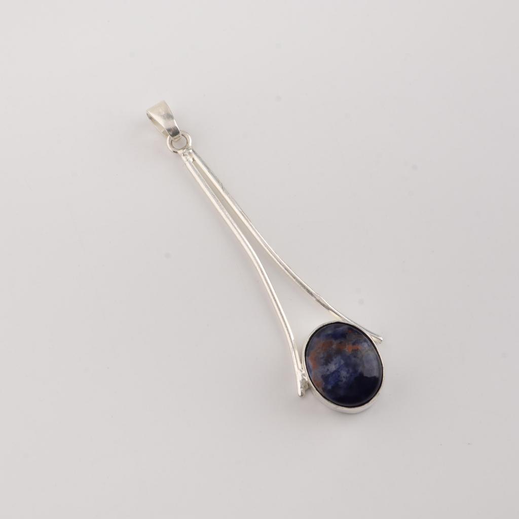 Natural Sodalite Gemstone 925 Sterling Silver Handcrafted Jewelry Designer Long Pendant 1.79" PP-69-39
