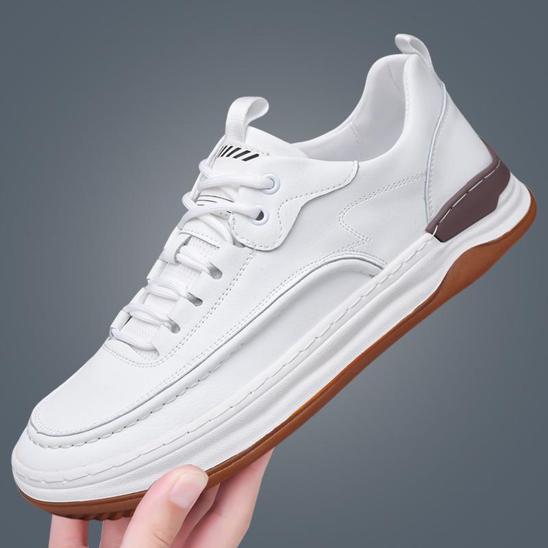 

Модные Высококачественные Модные Повседневные Туфли Брендовые Мужские Кожаные Кеды Нескользящие Дышащие Удобные Мужские Спортивные Туфли на Шнуровке 38 белый