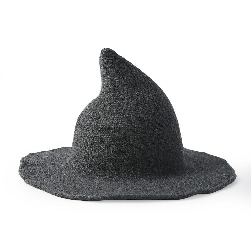 Hats: Witch hats, pointed tops, large brim hats, cotton yarn knitted wizard hats, top hats, foldable bowl hats, bucket hats