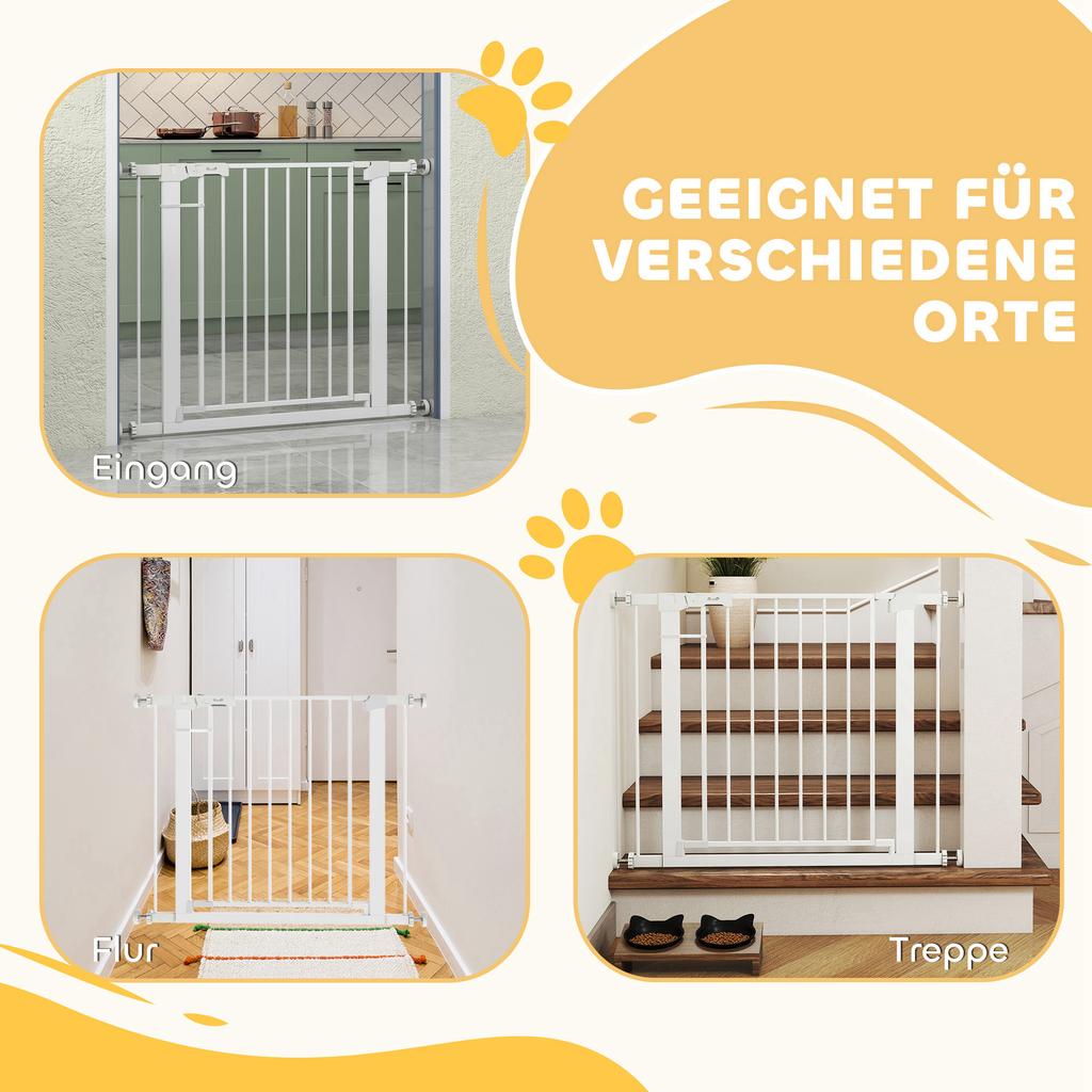 Door Gate, Tool-Free Installation, Adjustable Width 76-97 Cm, One-Handed Opening, Metal, White, 76 Cm High