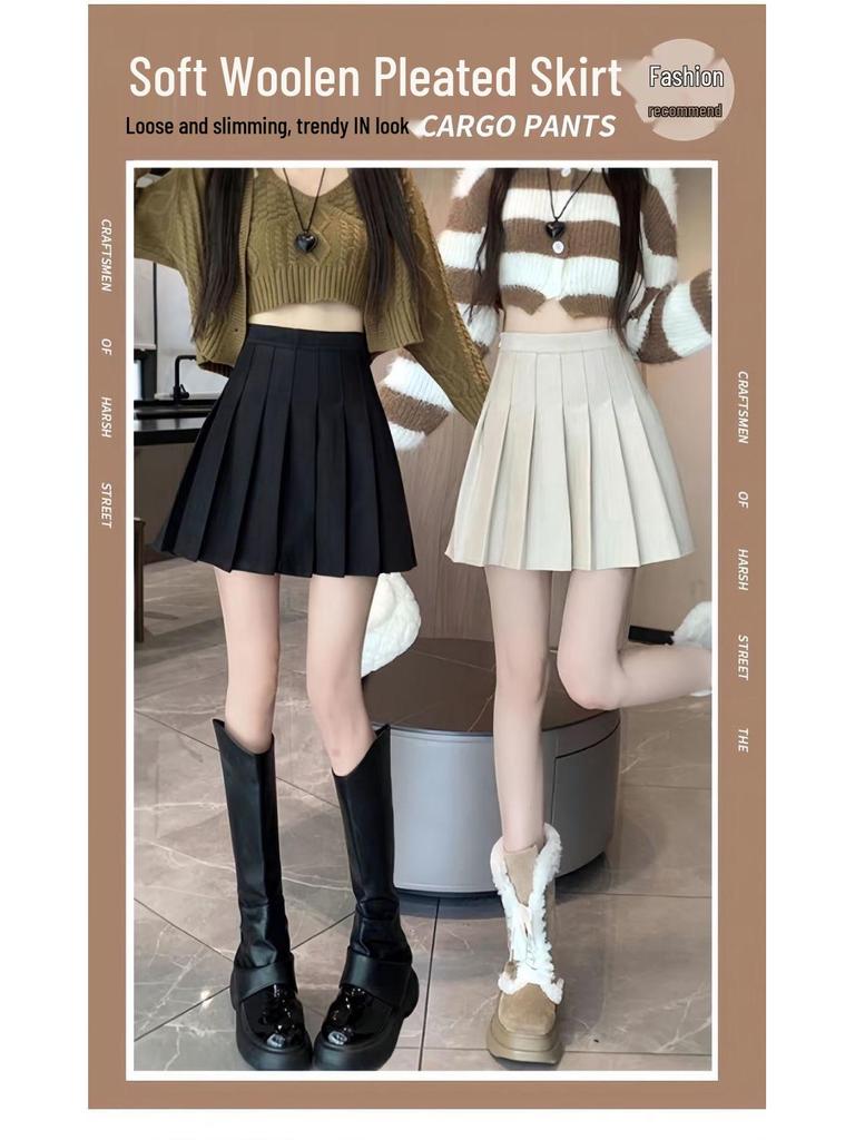 Petite Spódnica A-line z wysokim stanem z mieszanki wełny plisowana na jesień/zimę