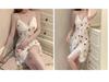 Women’s Sexy Lace Spaghetti Strap Ice Silk Nightgown Pajamas with Chest Pad - Summer Sweet Print