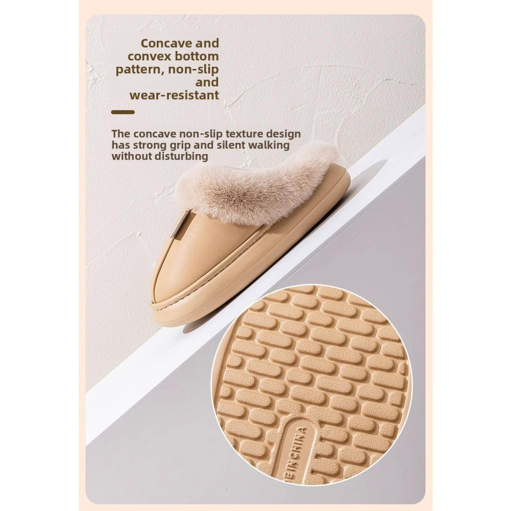 Vattentäta Tofflor i Läder och Bomull, Damtofflor för Hemma, Inomhus Halkfria och Varma, Kan Användas Utomhus, Slitstarka Skor med Tjock Sula för Män