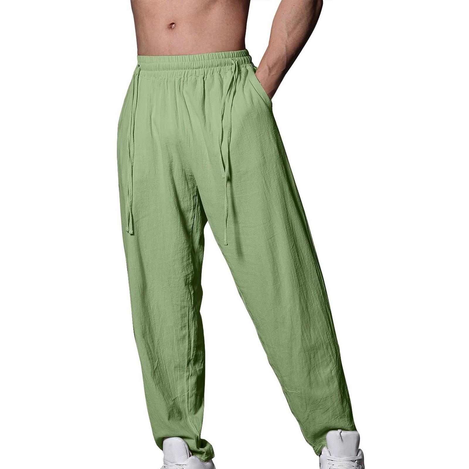 

Мужские летние повседневные брюки на шнурке Мужские дышащие брюки из хлопка и льна L армия зеленый
