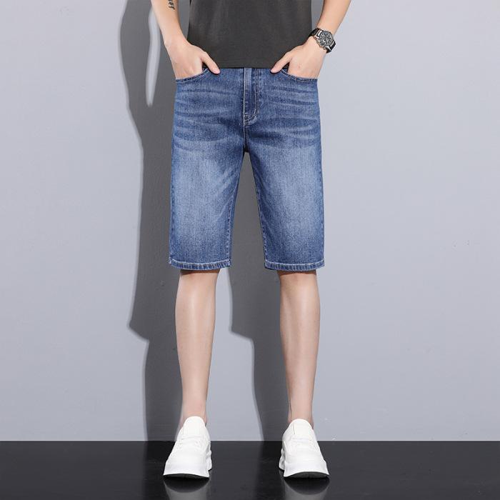 New Summer Men's Denim Cropped Pants Casual Shorts High Waist Stretch Medium Pants