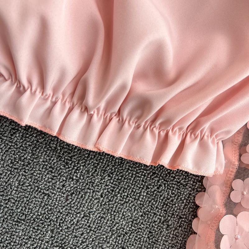 Top da Donna Elegante Monospalla in Chiffon a Rete Floreale 3D - Ampio, Modellante in Vita e Off-the-Shoulder per l'Estate