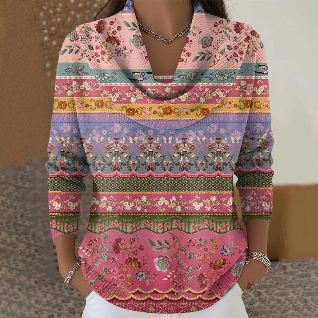 Dámský ležérní a módní svetr s dlouhým rukávem a potiskem, kulatým výstřihem