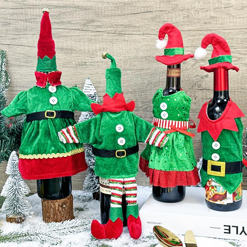 New Christmas Wine Bottle Covers Xmas Wine Bottle Bags Elf Clothes With Hat New Year Gifts Home Dinner Party Table Decorations