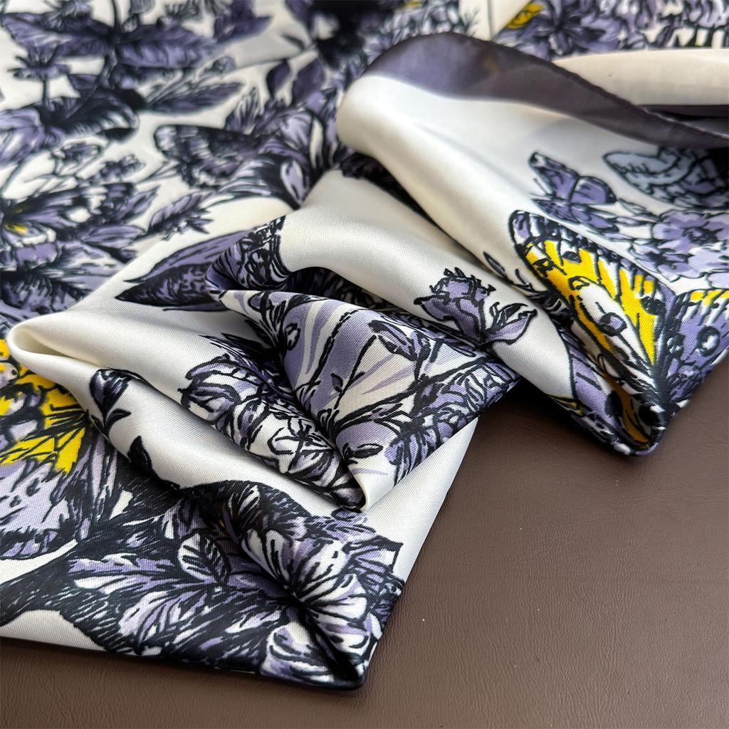 Luxury 90cm Square Scarf Floral Print Silk Scarfs Women Neck Scarves Foulard Headscarf Summer Head Scarf Shawls Hijab Bandana