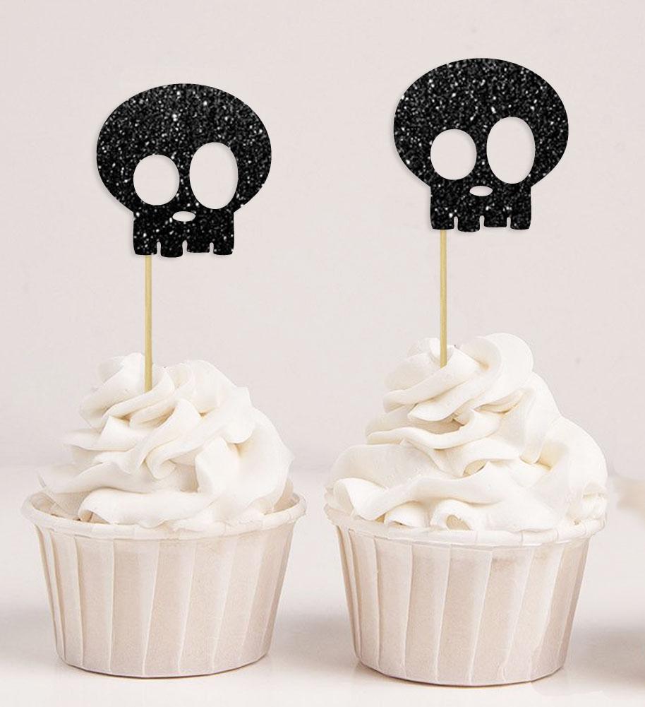 Darling Souvenir, Halloween Skull Cupcake Topper, Party Dessert Decorations - Pack Of