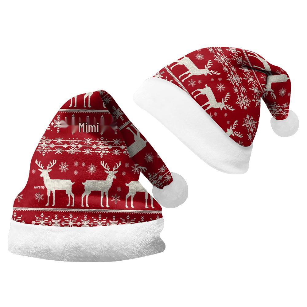 Czapka Świętego Mikołaja 2024: Dwustronny plusz z aksamitnym nadrukiem dla dorosłych i dzieci