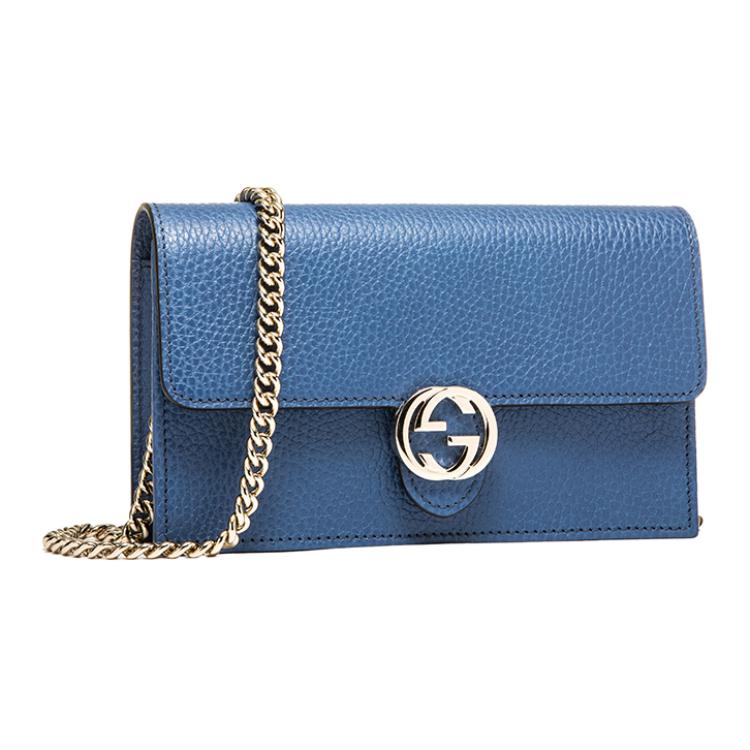 Gucci Logo Double G Pattern Litchi Grain Leather Woc Messenger Envelope Chain Wallet Crossbody Shoulder Bag Women bags Blue 510314-CAO0G-4231