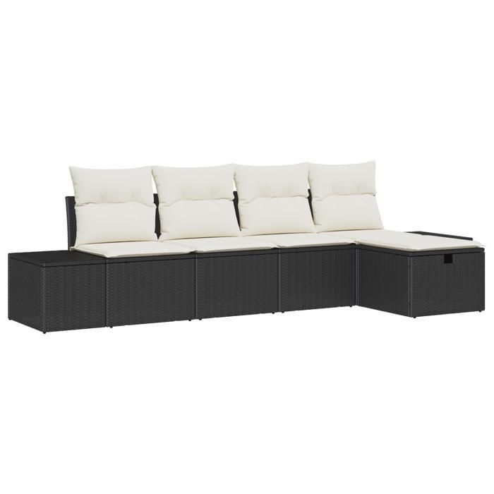 VidaXL Ensemble de 5 Canapés de Jardin avec Coussins Noir Rattan Synthétique 3359356