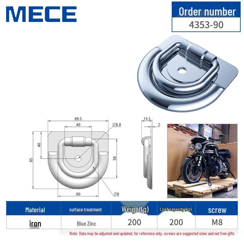 Heavy Duty D-Ring Truck Bed Tie-Down Hook with Triangle Latch