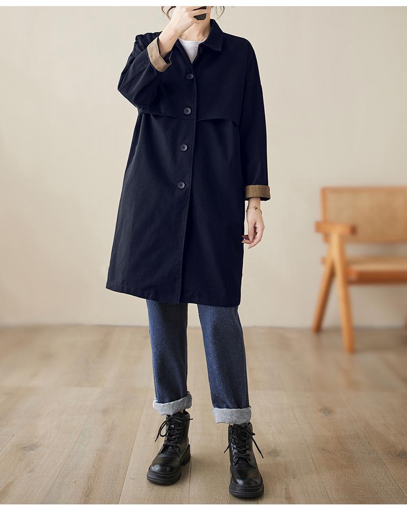 3126 Versatile Mid-Length Women's Trench Coat - 2026 Korean Style, Casual Lapel Jacket, Solid Color, Spring Collection