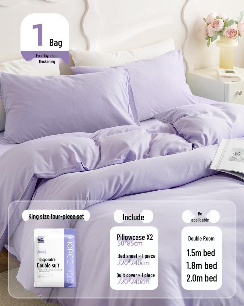 100% Baumwolle Dickes Einweg-Bettwäsche-Set: Bettlaken, Bettbezug & Kissenbezug - Tragbar, Schmutzabweisend für Hotel & Reise