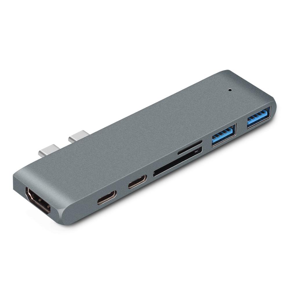 7 в 1 Адаптер-концентратор Type C на HDMI USB 3.0 для MacBook Pro Air, конвертер для ноутбука 7in1 gray
