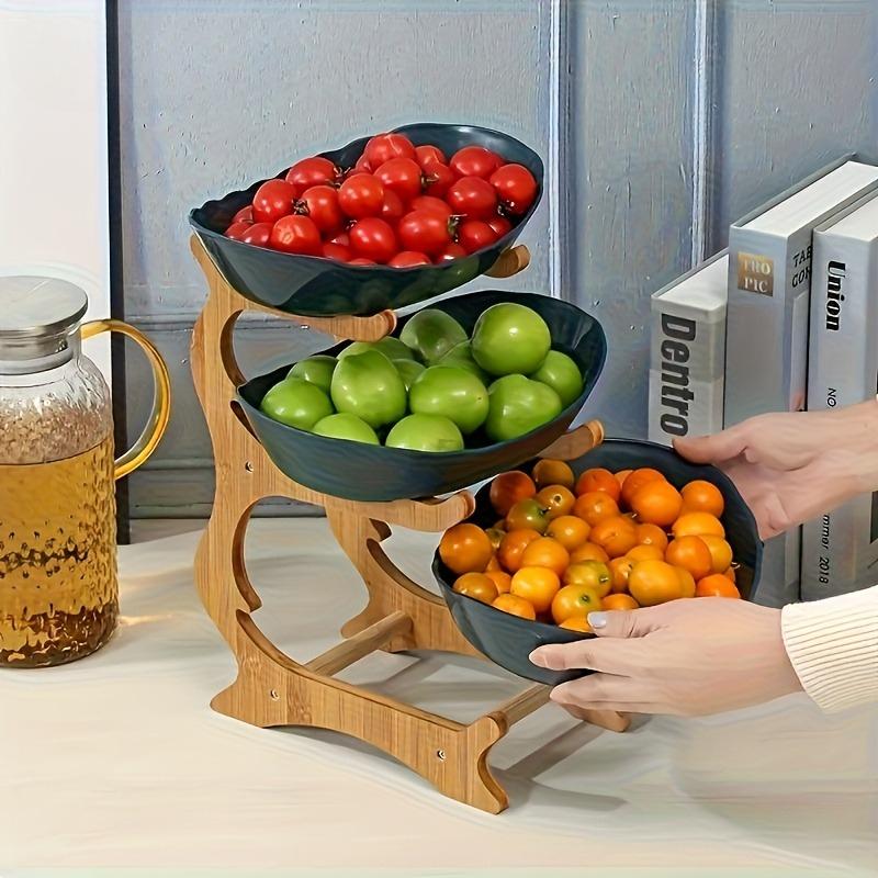 Wooden 3-Tier Fruit and Vegetable Basket with Wooden Legs - Versatile Kitchen Organizer for Fruits, Vegetables, and Iced Food