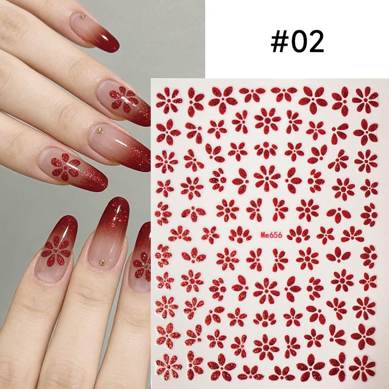 1pc 3D Pink Glitter Flower Nail Art Stickers Kawaii Sakura Daisy Nail Decals Self Adhesive Diy Spring Summer Nail Supplies