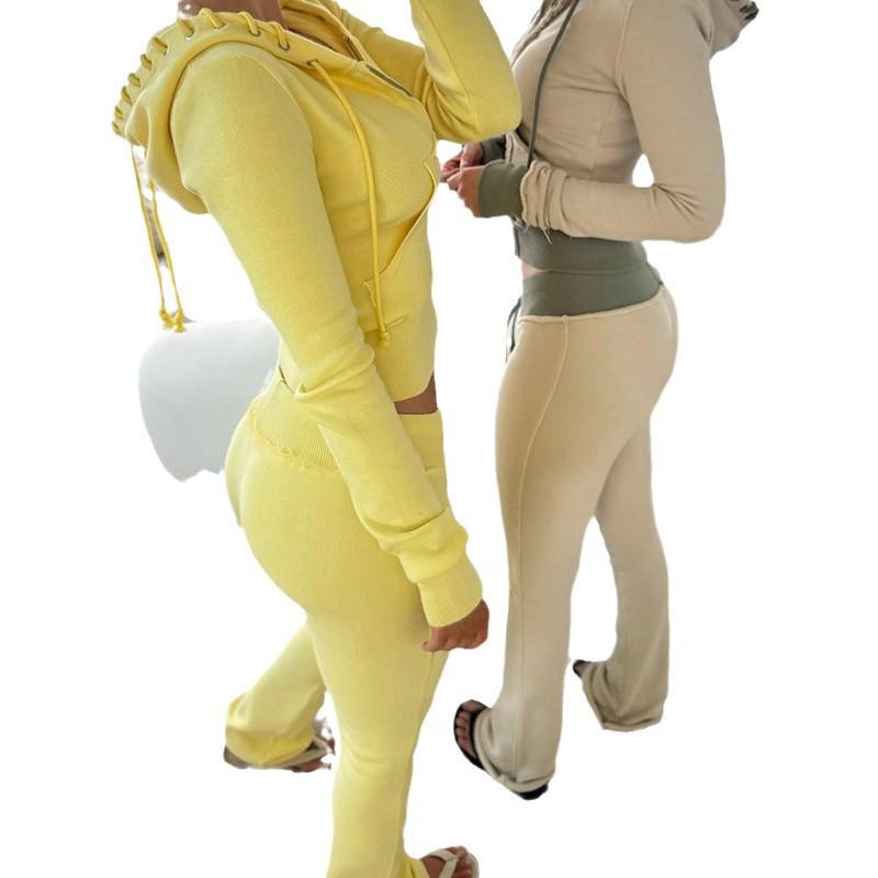 

Women s Color Block Waistband Flare Knit Sweatpants - Slimming Casual Fitness Pants XL жовтий