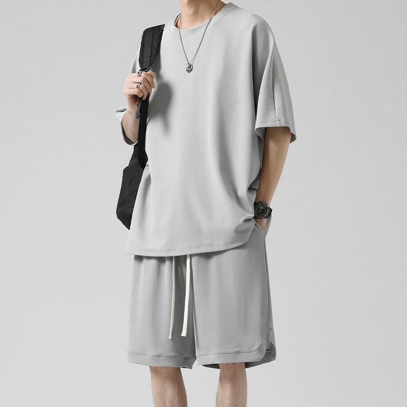 Plus Size 8XL Summer Sports Set: Lightweight Short Sleeve Shirt & Shorts for Men