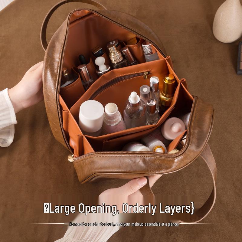 2025 Ölwachsleder Damen Kosmetiktasche - Große Kapazität, Wasserdicht, Leichter Luxus, Tragbare Reise-Toilettentasche