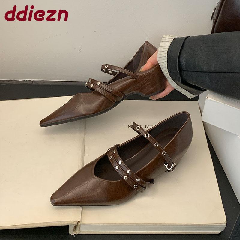 Fashion Fashion Buckle Strap Footwear Low Heel Ladies Mary Janes Shoes Shallow Female Pointed Toe Women Pumps Heeled Shoes