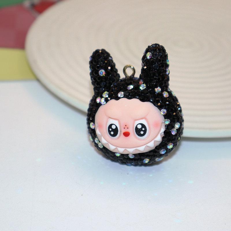 Colorful Rhinestone Labubu Polymer Clay Keychain Bag Charm