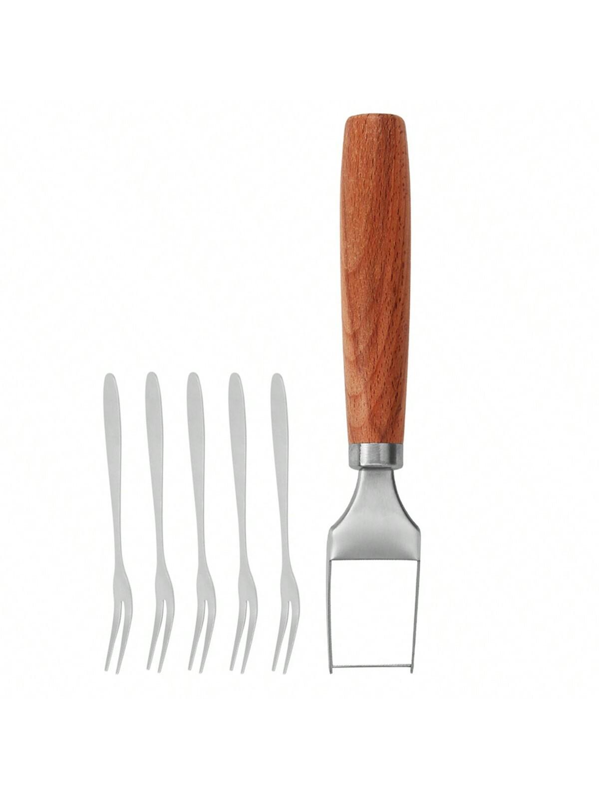 

Leeseph Арбузный резак с деревянной ручкой, портативный из нержавеющей стали для нарезки фруктов, кухонный гаджет для домашней вечеринки коричневый